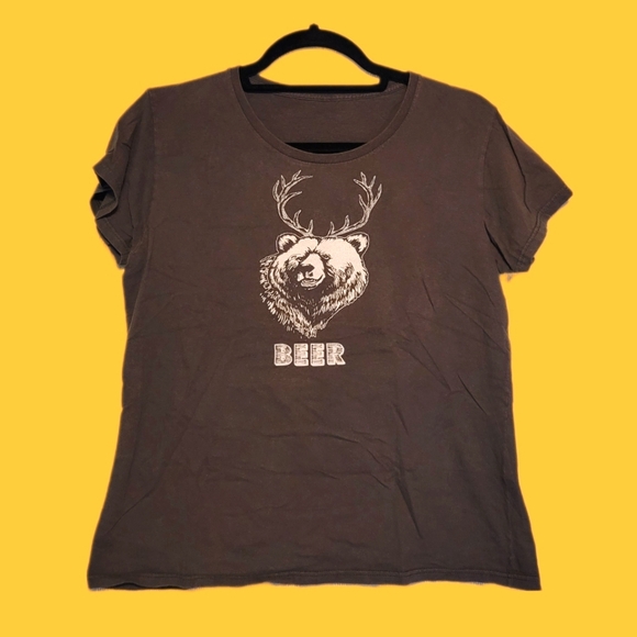 Faded black BEAR/DEER/BEER graphic tee - Picture 1 of 4
